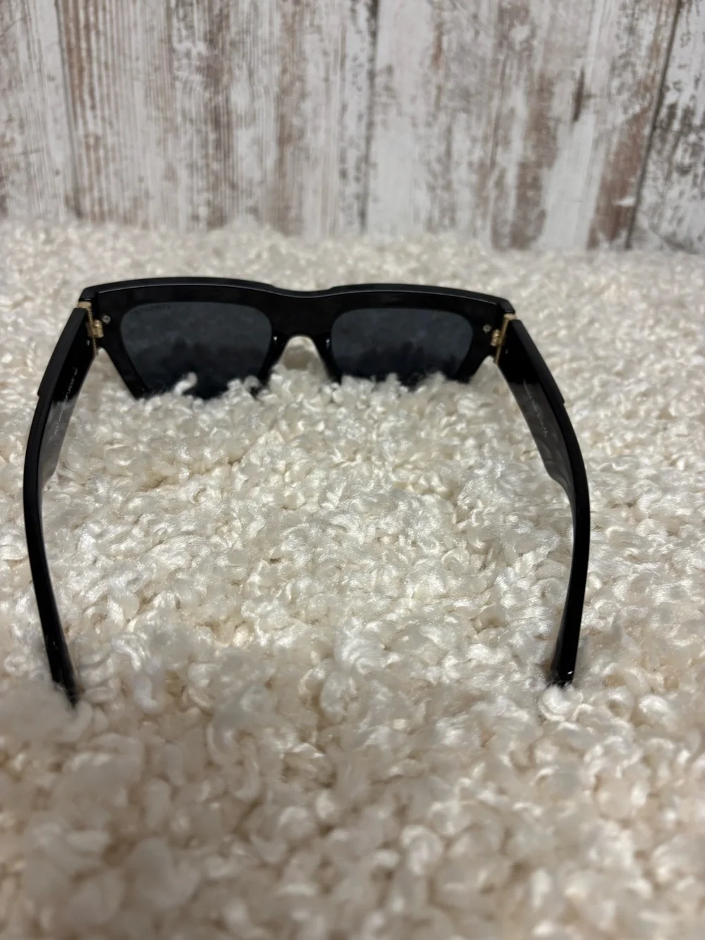 Versace Glossy Black Square Sunglasses with Gold Hardware